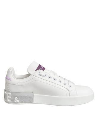 Dolce & Gabbana White Purple Leather Low Top Sneakers Womens Shoes