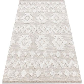 RugsX Rugsx - Carpet eco sisal moroc 22319 rhombuses boho 22314 fringe - structural beige / cream beige 136x190 cm