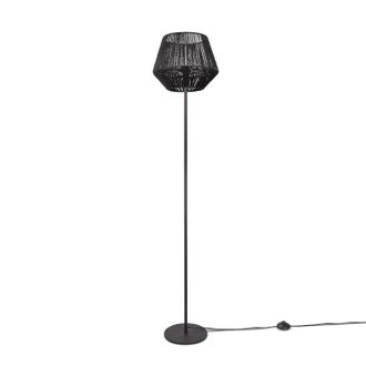 Paco Home Paco Home - L&aacute;mpara De Pie Moderna Sal&oacute;n Dormitorio Rat&aacute;n Dise&ntilde;o Bohemio Mimbre E27 Una Pata Negro, Negro (&oslash;33 Cm)