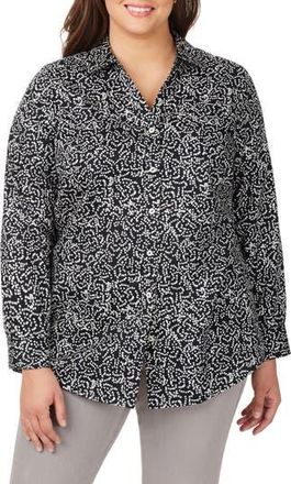 Foxcroft Faith Dot Print Cotton Button-Up Tunic Shirt in Black Multi at Nordstrom Rack, Size 16W