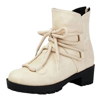 Generic Womens Classic Ankle Boots Round Toe Medium Block Heel Platform With Functional Lace Up For Daily Casual Comfort