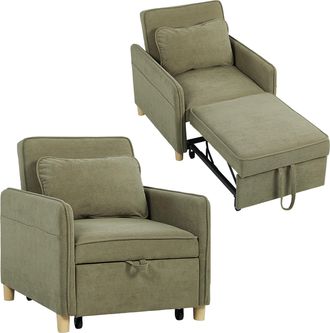 OEM Sill&oacute;n Cama Individual 3 En 1 Sof&aacute; Cama Plegable Con Respaldo Ajustable Y Coj&iacute;n Para Sal&oacute;n 74x85,5x82 Cm Verde Oscuro