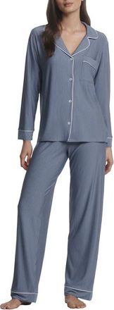 Eberjey Gisele Printed Long Pajamas in Duo Stripe Slate Blue/Ivory at Nordstrom, Size Xx-Small