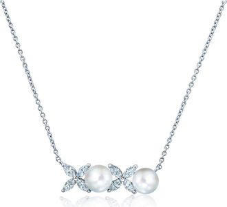 Crislu Cultured Pearl & Cubic Zirconia Pendant Necklace in Pearl/Ivory at Nordstrom, Size 18