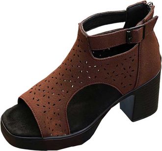 Generic Heeled Sandals for Women Open Toe Stylish Summer Sandal Solid Color Breathable Stylish Back Zipper Thick Sole Comfy Casual Sandals Work Outdoor