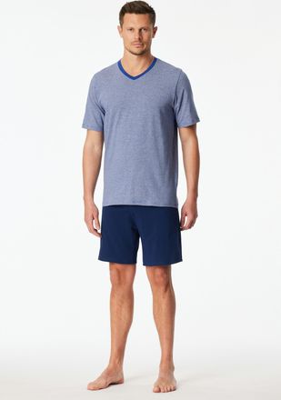 Schiesser Shorty SCHIESSER 95/5 Nightwear, Herren, Gr. 48, 819, blau, Single Jersey, Obermaterial: 95% Baumwolle, 5% Elasthan, bequem kurz, V-Ausschnitt, Homewe