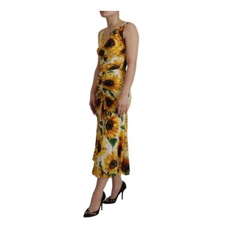 Dolce & Gabbana Midi Dresses, female, Multicolor, Size: 2XS Sunflower Print Midi Dress