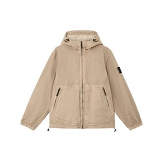 Stone Island Light Jackets, male, Beige, Size: M Hooded Jacket with High-Neck Zipper
