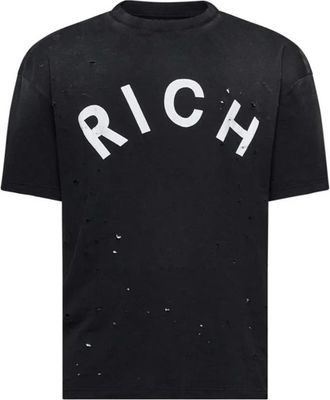 John Richmond T-shirt met frontale belettering en grafische details - Heren - T-shirts - Zwart - S - Katoen - Tops