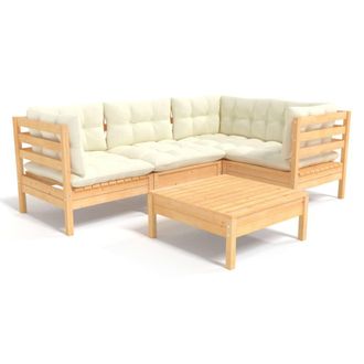 vidaXL Muebles De Jard&iacute;n 5 Piezas Cojines Madera De Pino Color Crema Vidaxl
