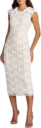 Mac Duggal Floral Beaded Lace Sleeveless Fitted Midi Dress in Ivory Nude at Nordstrom, Size 14