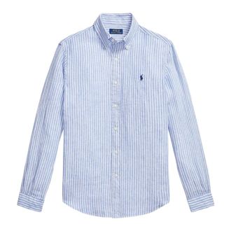 Ralph Lauren Casual Shirts, male, Blue, Size: S Striped Linen Shirt