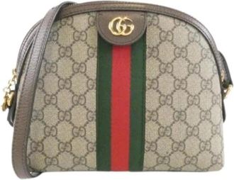 Gucci Pre-owned Canvas Shoulder Bag - Dames - Vintage Schoudertas - Beige - ONE Size - Leer - Vintage