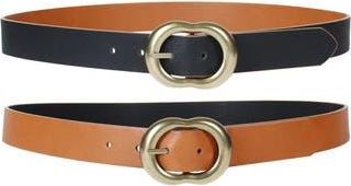 Linea Pelle Dome C-Bar Buckle Reversible Belt in Dark Tan/Black at Nordstrom Rack, Size X-Large