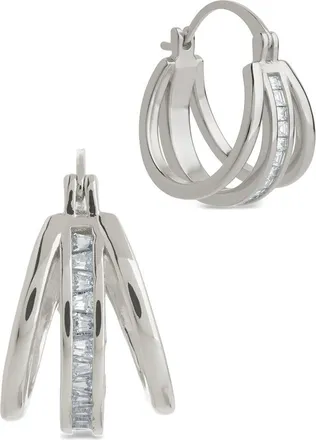 Sterling Forever Concepcion Triple Row Cubic Zirconia Hoop Earrings in Silver at Nordstrom Rack