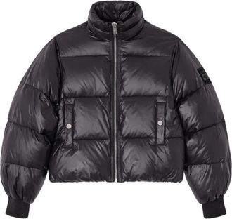 Ganni Zipped Puffer Jacket - Dames - Gewatteerde jassen - Zwart - S - Leer - Jassen