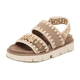 Mou Flat Sandals, female, Beige, Size: 7 US Bio Sandal Suede & Leather-Logo