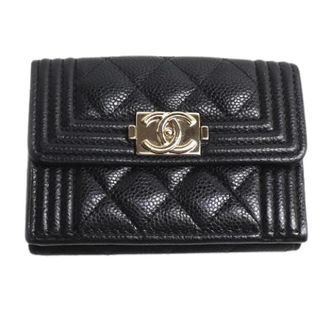 Chanel Pre-owned Wallets, female, Black, Size: ONE SIZE Pre-owned Boy Caviar Skin Trifold Wallet