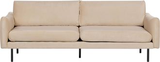 Beliani Sof&aacute; 3 Plazas Tapizado De Terciopelo Patas Negras Coj&iacute;n De Asiento Estilo Retro Moderno Beige Vinterbro