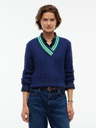 Tommy Hilfiger Womens Cable Knit Cricket Sweater - Preppy Navy - XXL