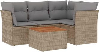 vidaXL Vidaxl - Juego De Sof&aacute;s Jard&iacute;n Con Cojines Beige Mezcla 5 Pzas Rat&aacute;n Pe