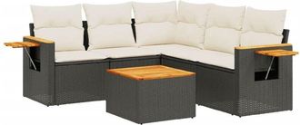 vidaXL Set De Sof&aacute;s De Jard&iacute;n 6 Piezas Y Cojines Rat&aacute;n Sint&eacute;tico Negro Vidaxl