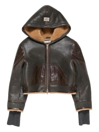 Acne Studios hooded leather jacket - women - Lamb Shearling/Buffalo Leather - 38 - Brown