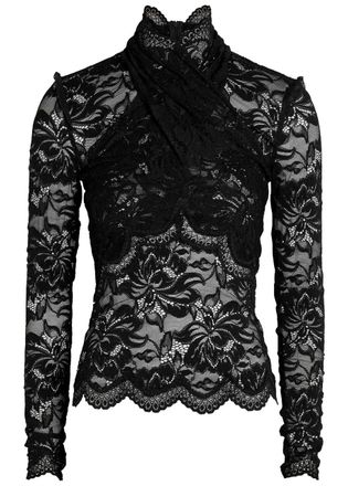 Paco Rabanne Floral Stretch-lace top - Black - 34 (UK6 / XS)