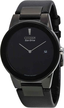 Citizen Eco Drive Axiom Black Dial Black Leather Mens Watch AU1065-07E
