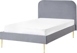Beliani Cama Con Somier Tapizada En Terciopelo 120 X 200 Cm Minimalista Con Cabecero Gris Flayat