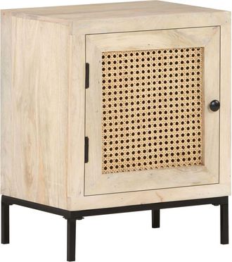 vidaXL Vidaxl - Mesita De Noche Madera Maciza Mango Y Ca&ntilde;a Natural 40x30x50 Cm