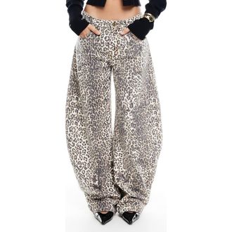 Lioness Horseshoe Print Barrel Leg Jeans in Leopard Fade at Nordstrom Rack, Size Medium