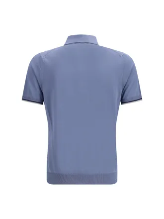 Moorer Cotton Ribbed-Collar Polo - Blue