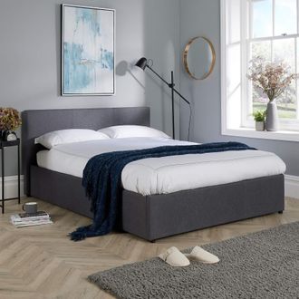 Home Source Industries Ottoman Storage Bed End Lift Hopsack Fabric Bed Frame Gas Lift in Grey | Size: Double
