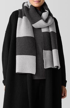 Eileen Fisher Striped Organic Cotton & Recycled Cashmere Scarf in Moon at Nordstrom Rack