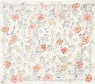 Alexander McQueen Spider Floral Silk Twill Chiffon Scarf in Ivory/Medium Grey at Nordstrom