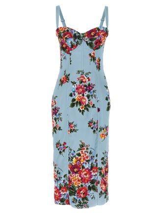 Dolce & Gabbana Blue Viscose Midi Womens Dress