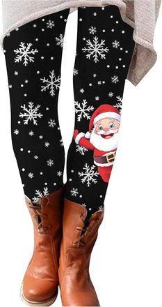 Generic Christmas Santa Print Leggings for Women Stretchy Tight Workout Pants Holiday Fitness Apparel Soft and Comfortable Activewear-264 Black