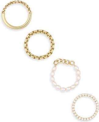 Covet Set of 4 Cubic Zirconia & Faux Pearl Stackable Rings in White /Gold at Nordstrom Rack, Size 6