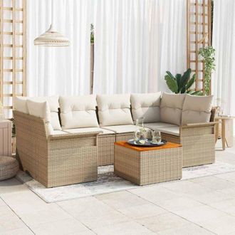 vidaXL Conjunto De Sof&aacute; De Jard&iacute;n 7 Pcs Beige Polirat&aacute;n Vidaxl