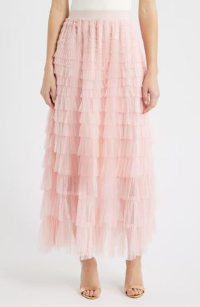 Ciebon Niki Mesh Ruffle Skirt in Pink at Nordstrom, Size X-Large