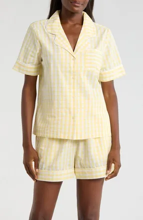 Nordstrom Classic Short Cotton Pajamas in White- Yellow Flan Gingham at Nordstrom, Size X-Small