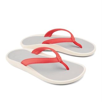 Olukai Womens Pioe Sandal In Hot Coral/mist Grey