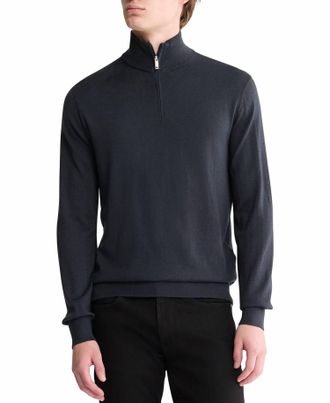 Calvin Klein Fine Merino Wool Blend Quarter Zip Sweater In Vulcan