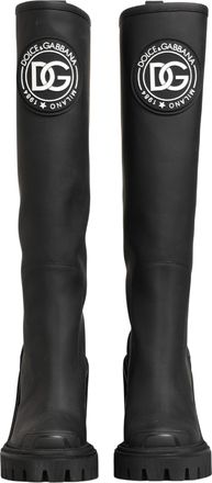 Dolce & Gabbana Womens Black Rubberised Leather High Boots Shoes
