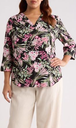 Jones New York Tropical Floral Print Tunic in Jones Black Multi at Nordstrom, Size 3 X