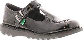 Kickers Girls School Shoes Kick T Bar Leather Hook and loop black - Size UK 13 Kids