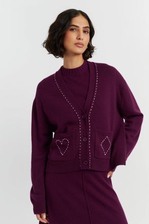 Chinti and Parker Mulberry Wool-Cashmere Queen of Hearts Cardigan