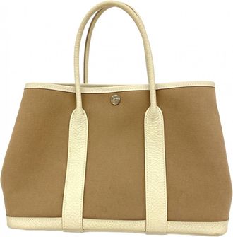 Herm&egrave;s Etoupe Gray Toile Officier Tote Bag (Pre-Owned)