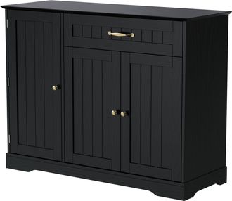 STILVORA Aparador Con 3 Puertas, 1 Caj&oacute;n Y Estantes Ajustables, En Mdf, Negro, Para Sal&oacute;n, Comedor Y Entrada